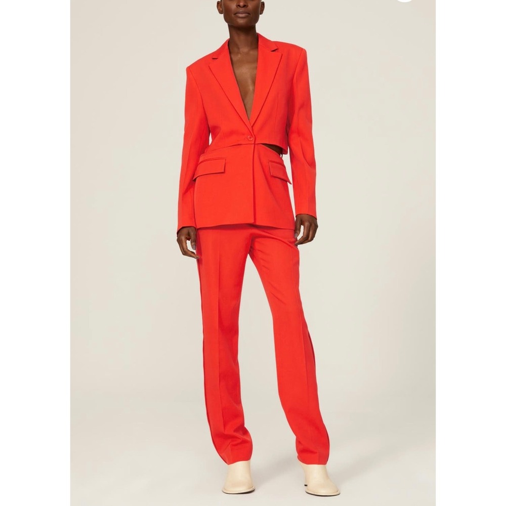 JW Anderson Slim Trousers Women 2 Red Wool Tailored Tuxedo Stripe Details Luxury